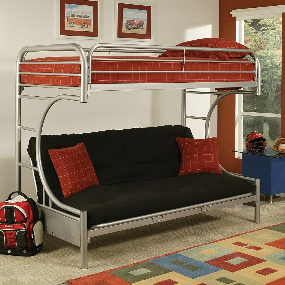 ACME Eclipse Silver Futon Bunk Bed  (Twin | Full)  Model 02091W-SI