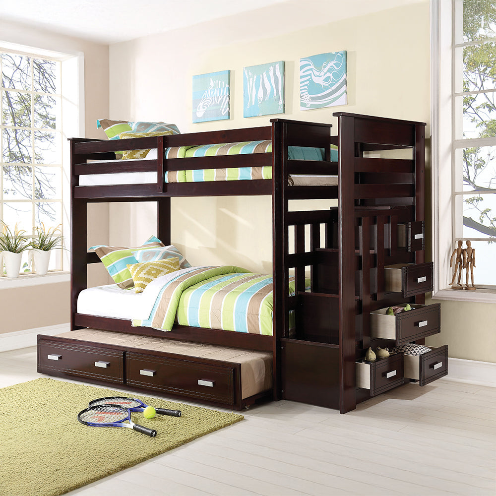 ACME Allentown Espresso Bunk Bed (Twin | Twin) with Trundle Model 10170W