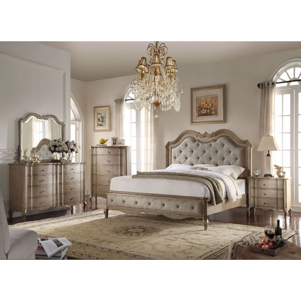ACME Chelmsford Beige Fabric & Antique Taupe Queen Bed Model 26050Q