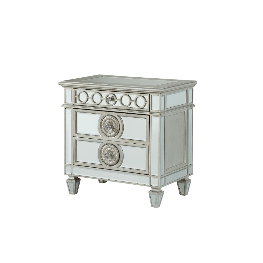 ACME Varian Mirrored & Sliver Nightstand Model 26153