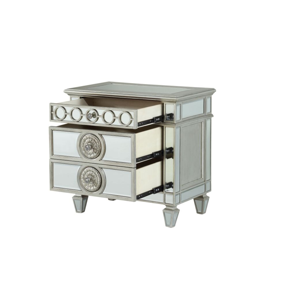 ACME Varian Mirrored & Sliver Nightstand Model 26153
