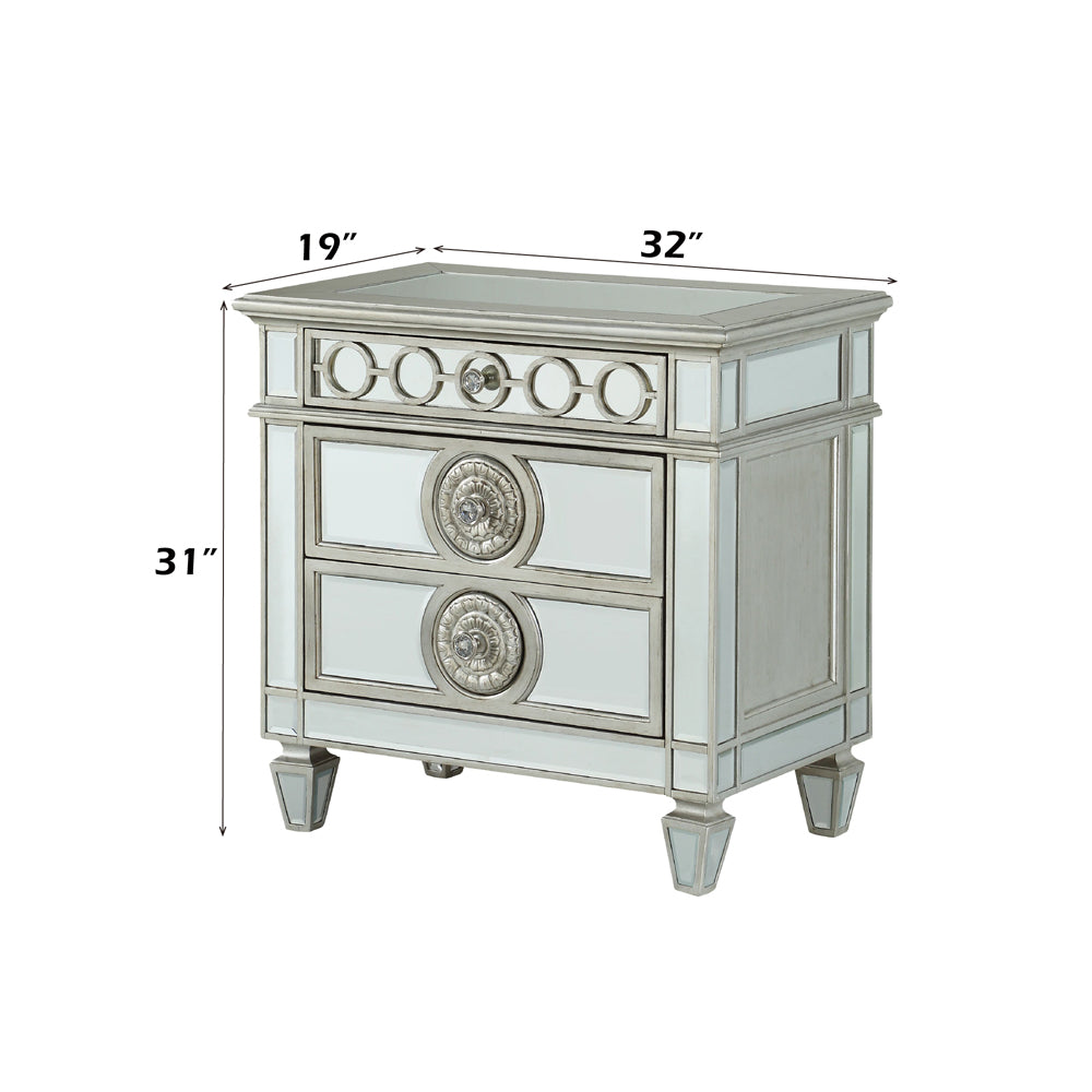 ACME Varian Mirrored & Sliver Nightstand Model 26153