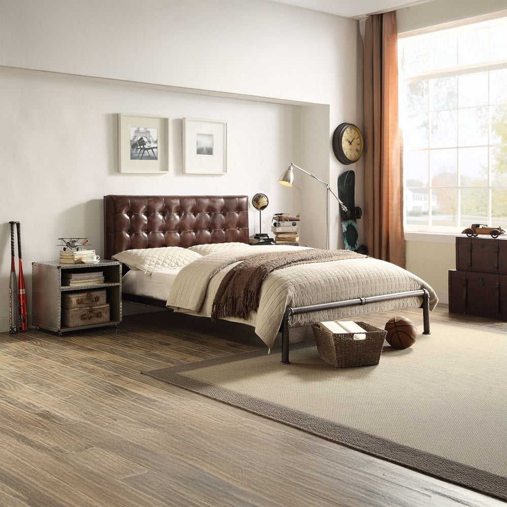 ACME Brancaster Vintage Brown Top Grain Leather Queen Bed Model 26210Q