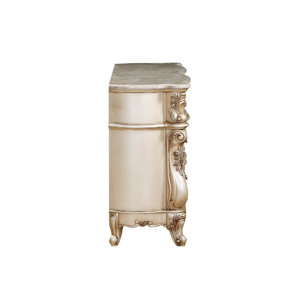 ACME Gorsedd Natural Marble Top & Golden Ivory Dresser Model 27445