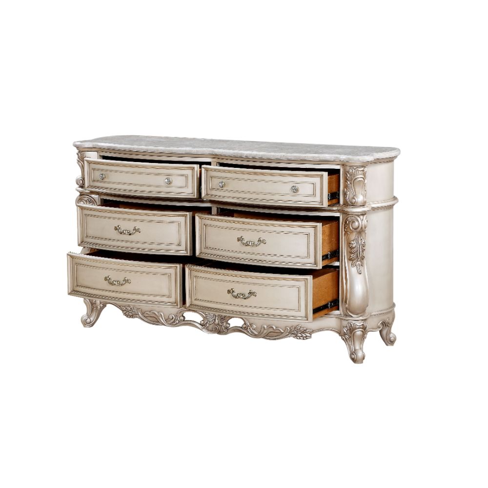ACME Gorsedd Natural Marble Top & Golden Ivory Dresser Model 27445