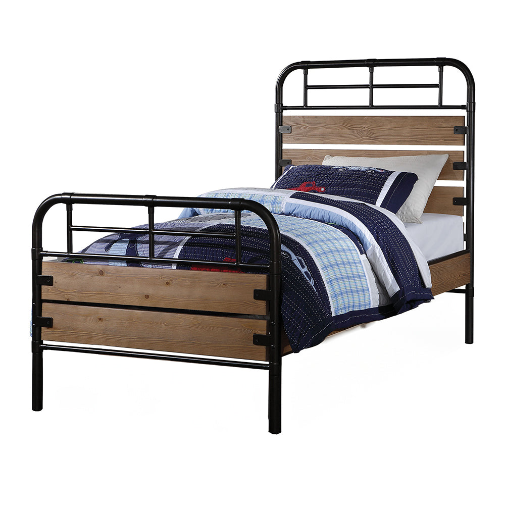 ACME Adams Antique Oak & Gunmetal Twin Bed Model 30610T