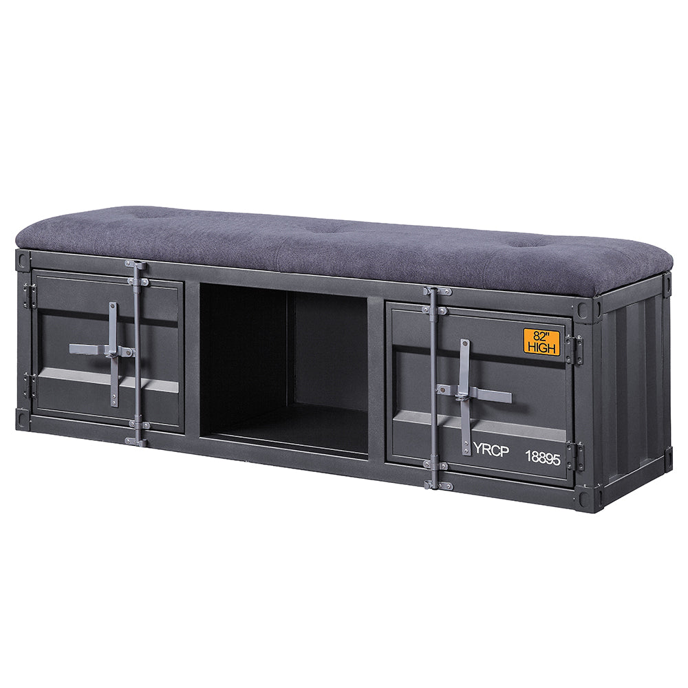 ACME Cargo Gray Fabric & Gunmetal Bench with Storage Model 35927