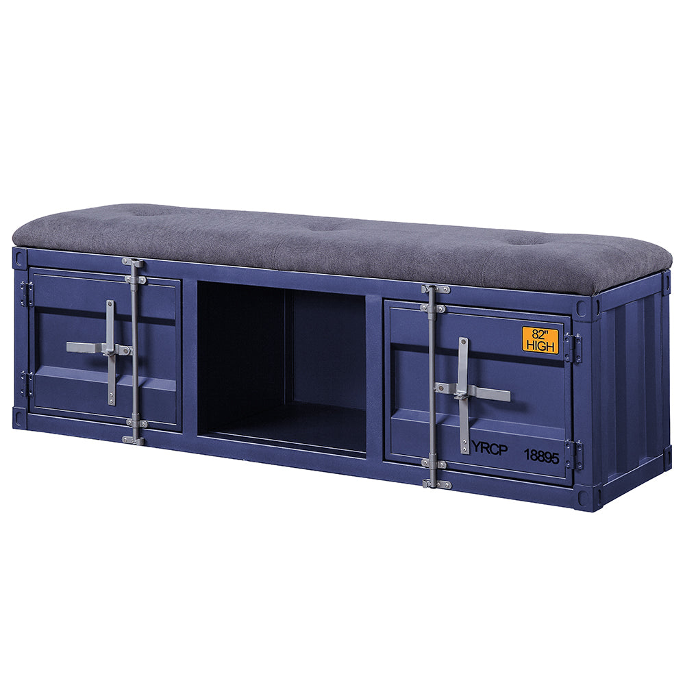ACME Cargo Gray Fabric & Blue Bench with Storage Model 35942