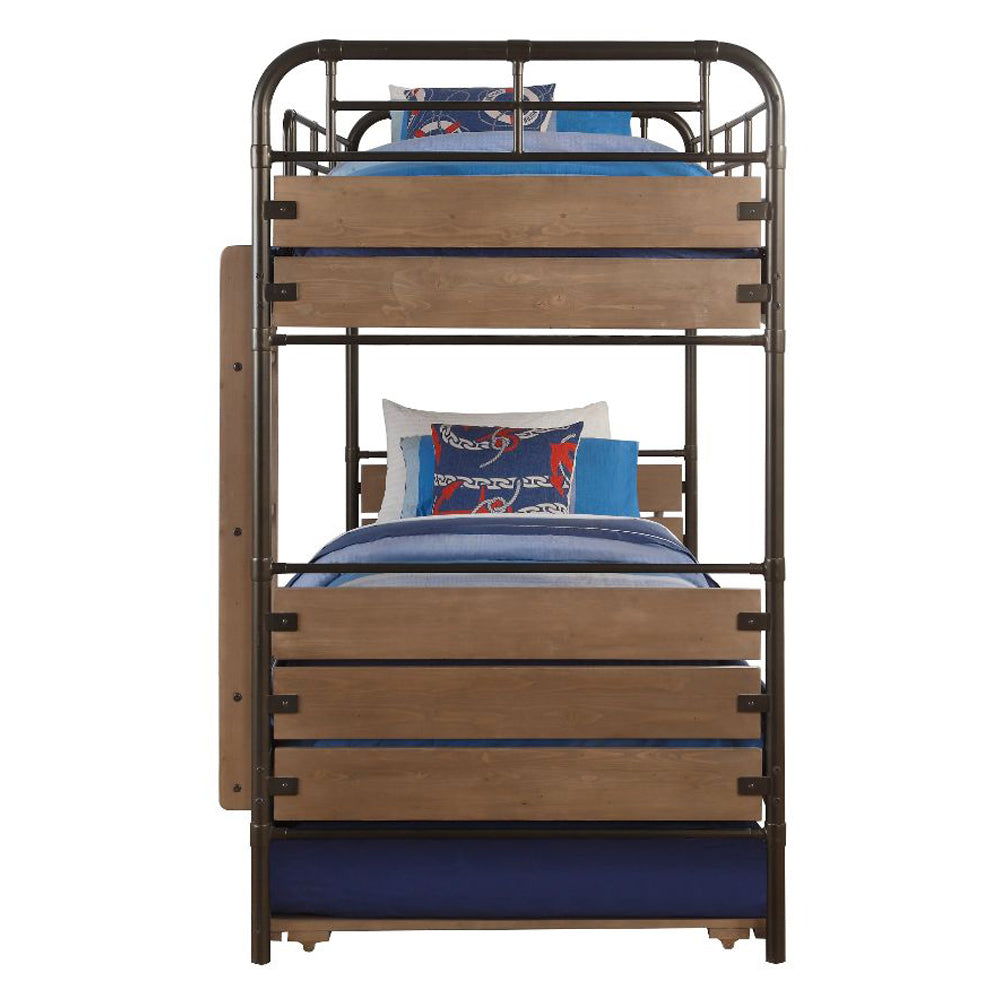 ACME Adams Antique Oak & Gunmetal Bunk Bed (Twin | Twin) with Trundle (Twin) Model 37760