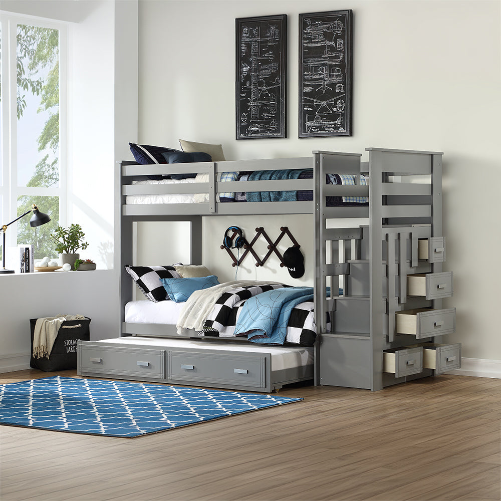 ACME Allentown Gray Bunk Bed (Twin | Twin) with Trundle &Storage Model 37870
