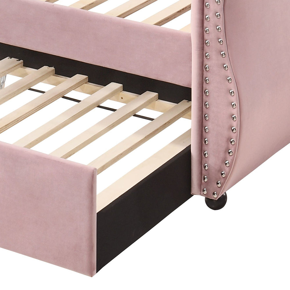 ACME Adkins Pink Velvet Daybed with Trundle (Twin) Model 39420