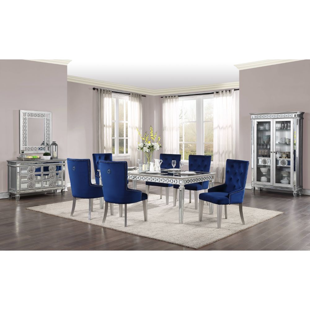 ACME Varian Mirrored & Antique Platinum Dining Table (78L) Model 66155