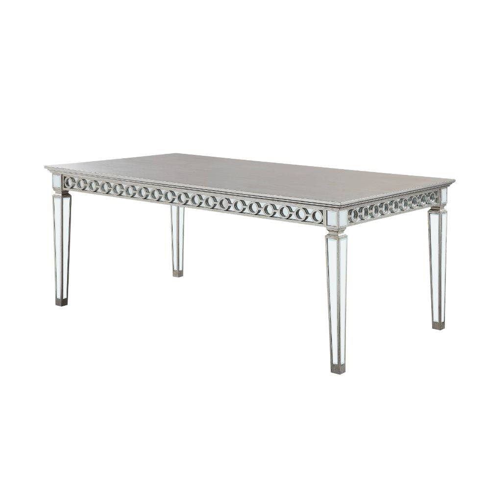 ACME Varian Mirrored & Antique Platinum Dining Table (90L) Model 66160