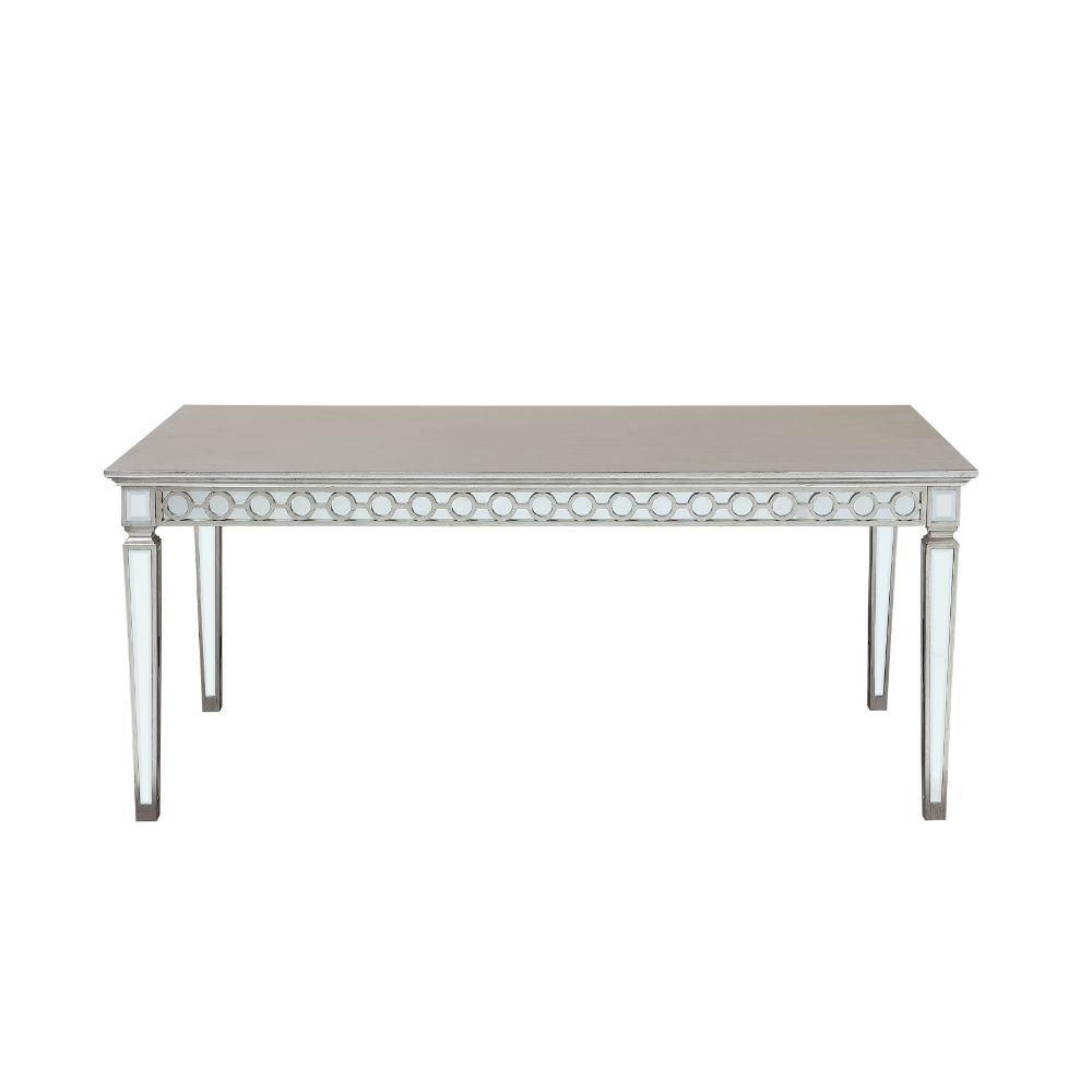 ACME Varian Mirrored & Antique Platinum Dining Table (90L) Model 66160