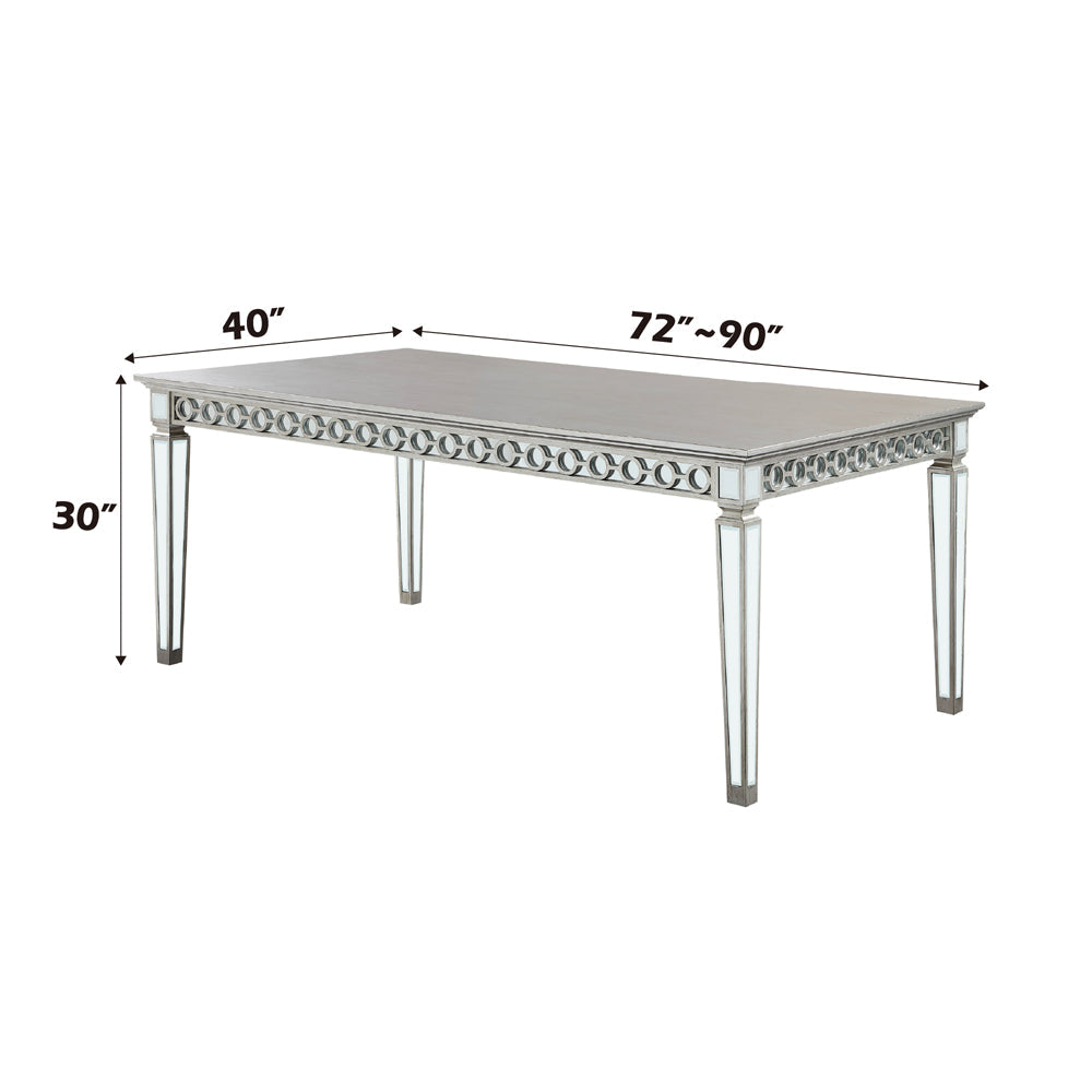 ACME Varian Mirrored & Antique Platinum Dining Table (90L) Model 66160