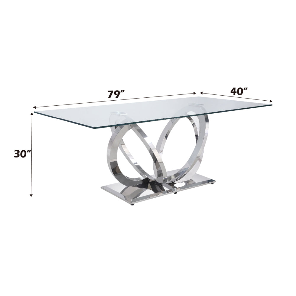ACME Finley Clear Glass & Mirrored Silver Dining Table Model 68260