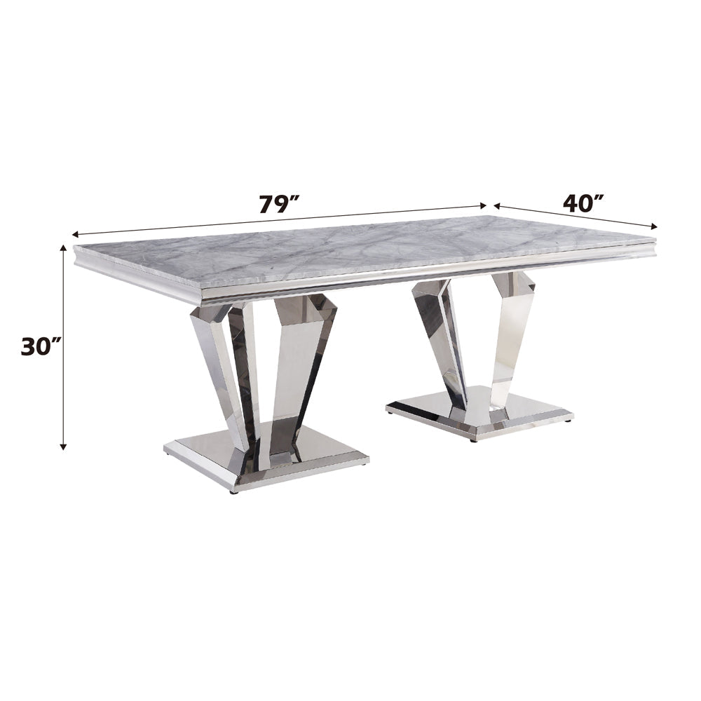 ACME Satinka Light Gray Engineered Stone & Mirrored Silver Dining Table Model 68265