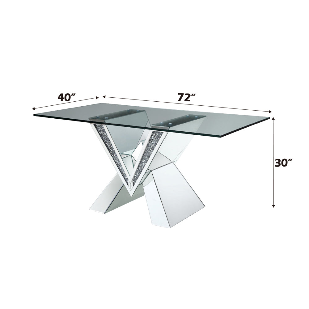 ACME Noralie Mirrored Faux Diamonds & Clear Glass Dining Table Model 71280