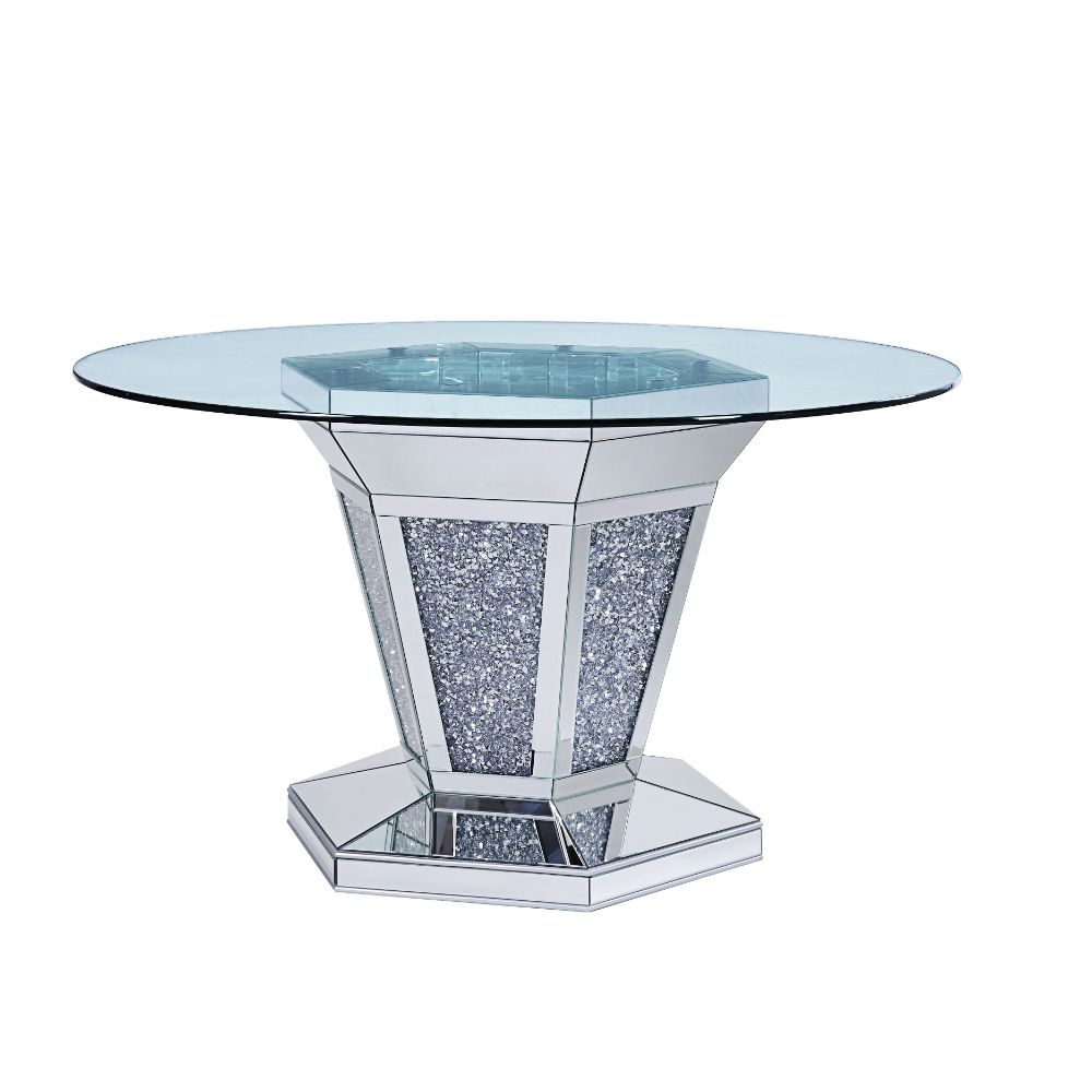 ACME Noralie Mirrored Faux Diamonds & Clear Glass Dining Table Model 71285