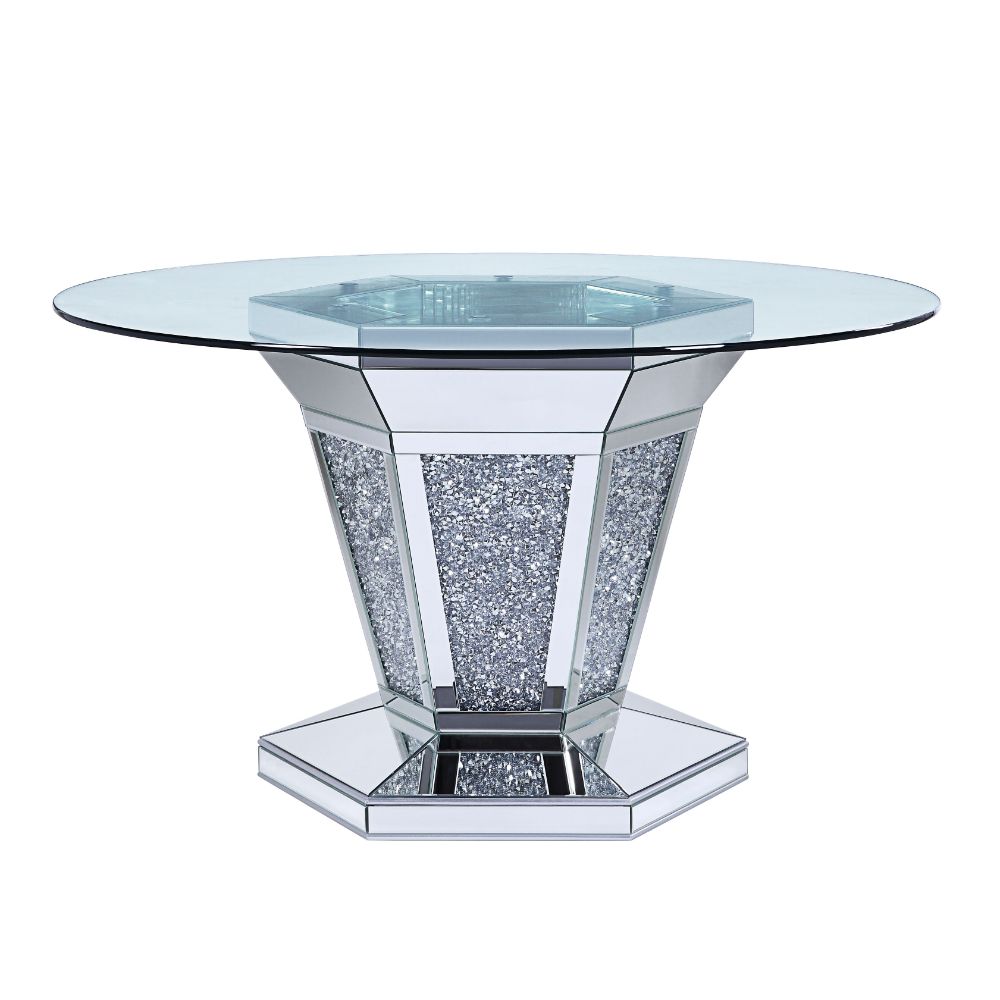 ACME Noralie Mirrored Faux Diamonds & Clear Glass Dining Table Model 71285