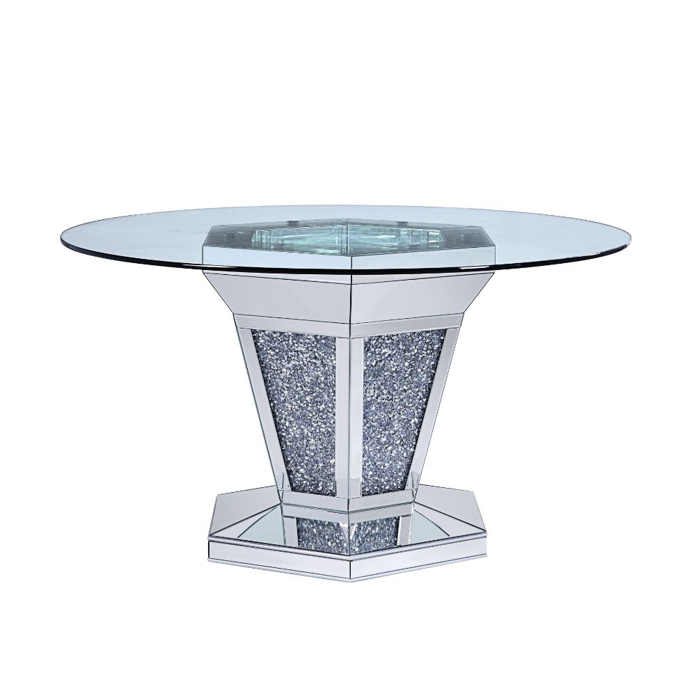 ACME Noralie Mirrored Faux Diamonds & Clear Glass Dining Table Model 71285