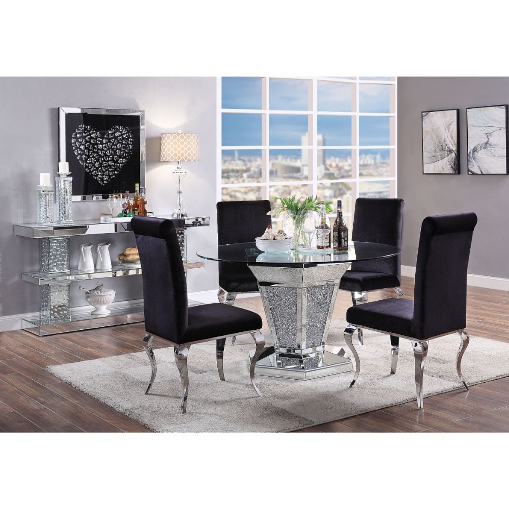 ACME Noralie Mirrored Faux Diamonds & Clear Glass Dining Table Model 71285