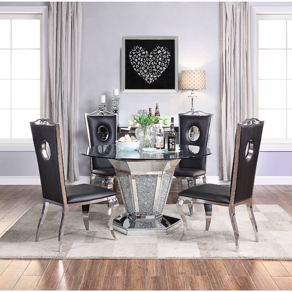 ACME Noralie Mirrored Faux Diamonds & Clear Glass Dining Table Model 71285