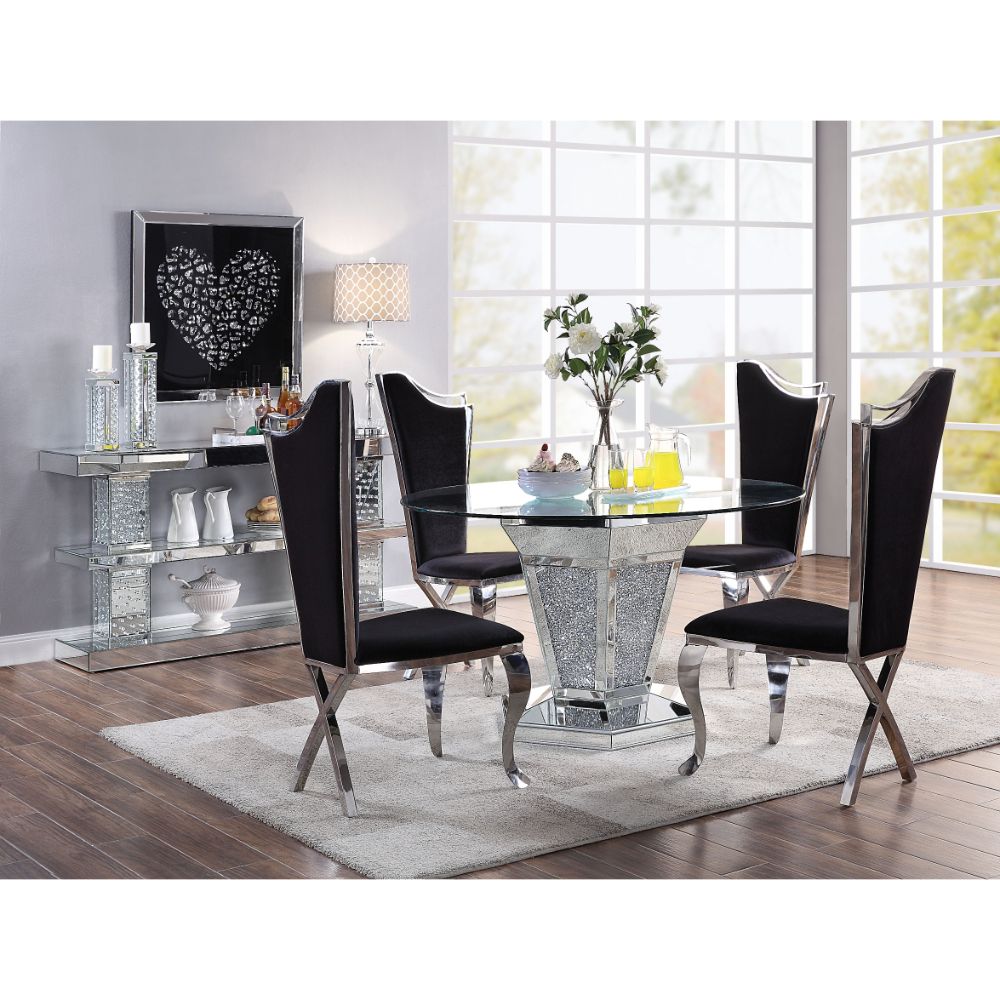 ACME Noralie Mirrored Faux Diamonds & Clear Glass Dining Table Model 71285