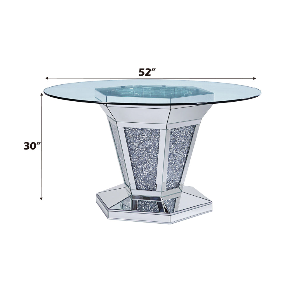 ACME Noralie Mirrored Faux Diamonds & Clear Glass Dining Table Model 71285