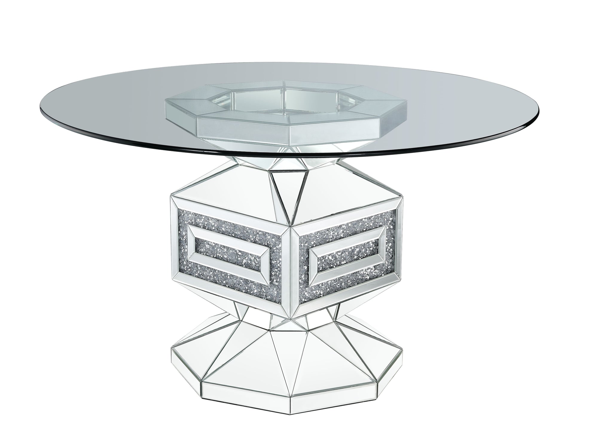 ACME Noralie Clear Glass Mirrored & Faux Diamonds Dining Table Model 72955