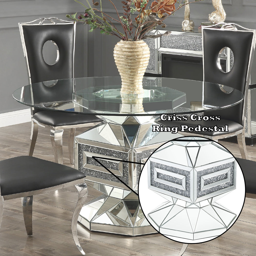 ACME Noralie Clear Glass Mirrored & Faux Diamonds Dining Table Model 72955