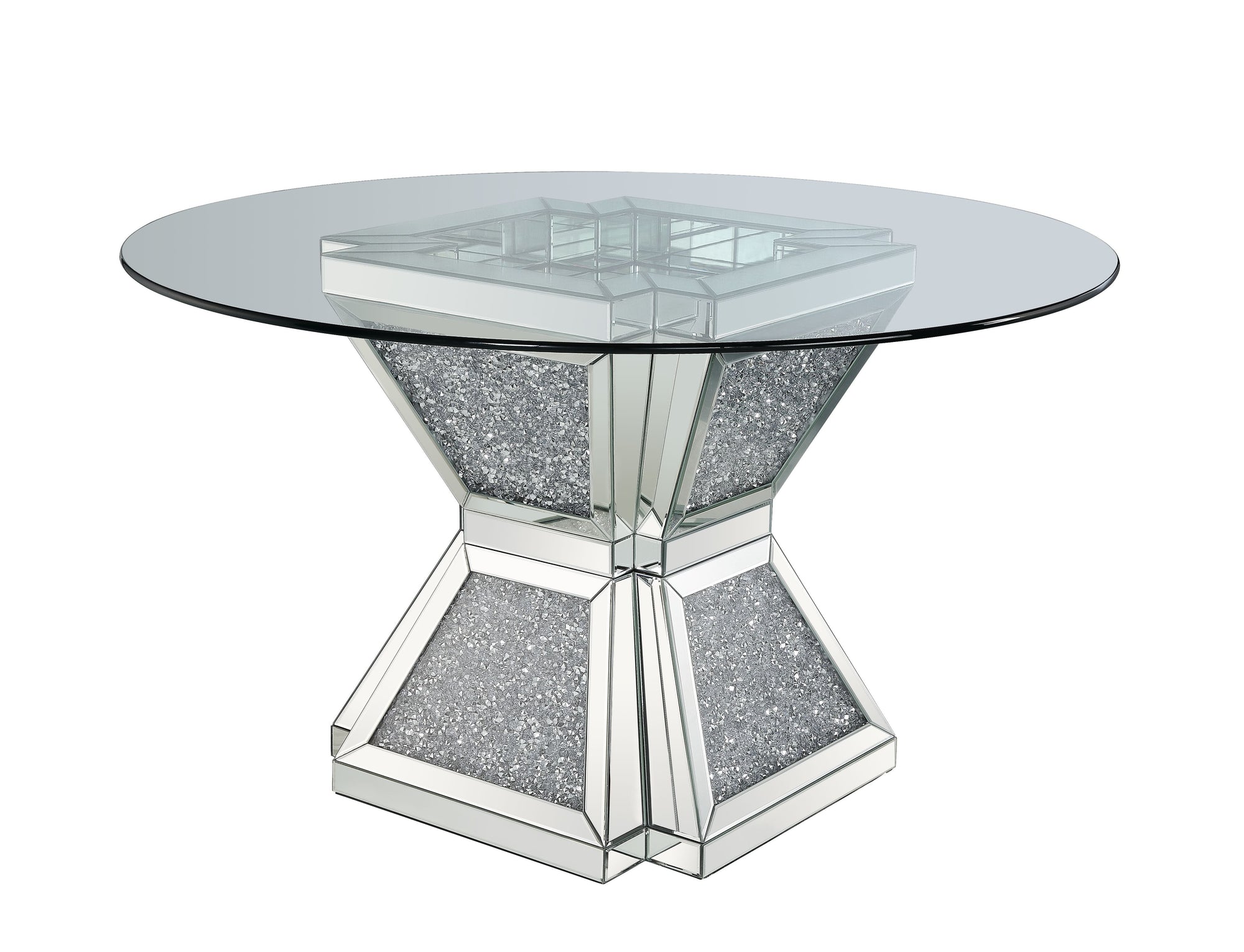 ACME Noralie Clear Glass Mirrored & Faux Diamonds Dining Table Model 72960