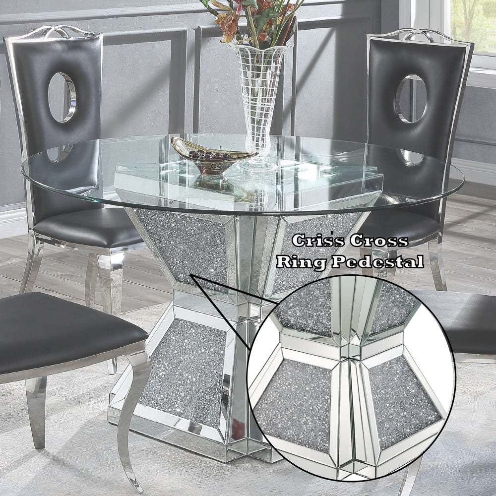 ACME Noralie Clear Glass Mirrored & Faux Diamonds Dining Table Model 72960