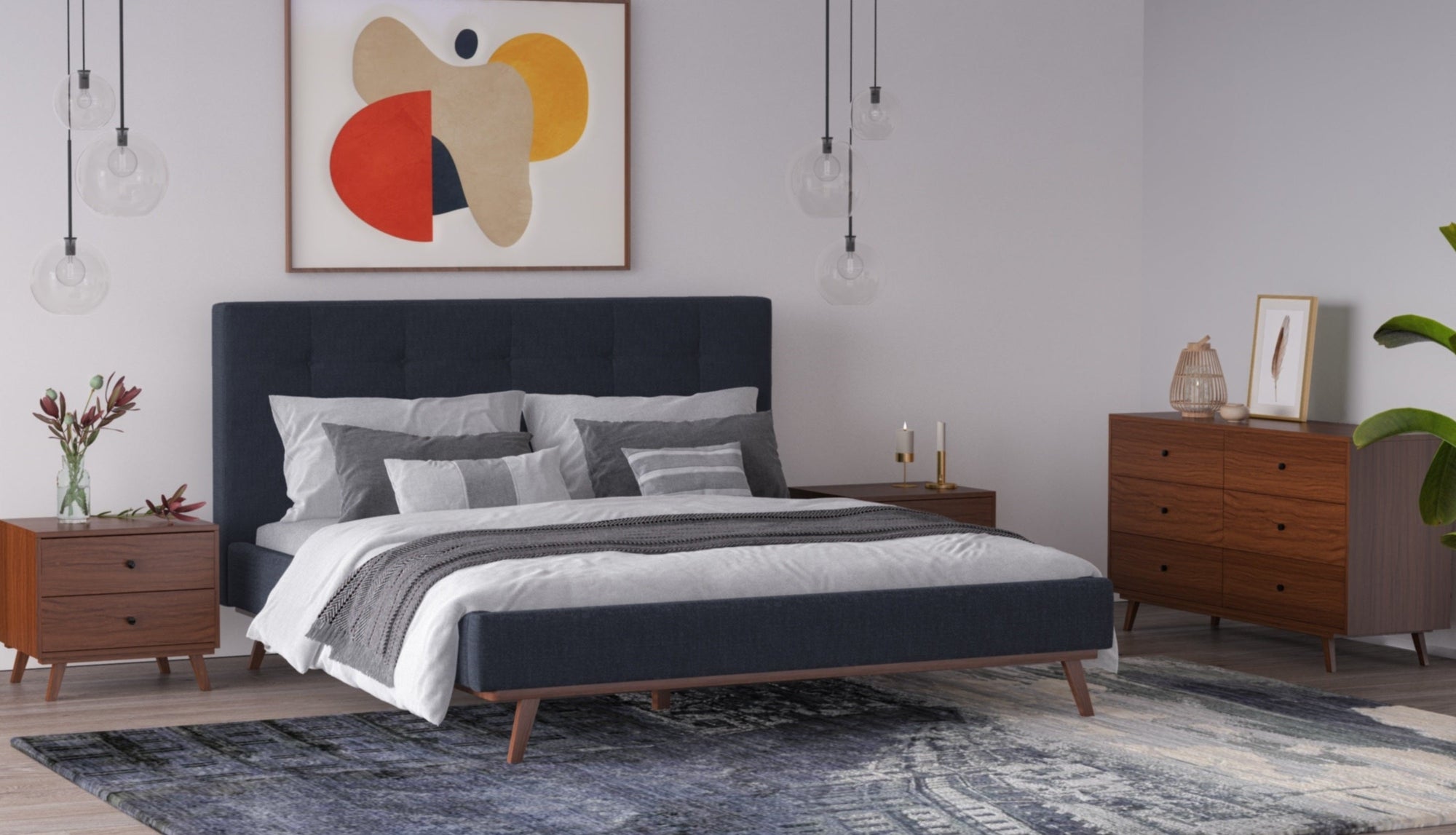 Modrest Addison Mid Century Modern Grey & Walnut Bedroom Set Model VGMABR-38-SET