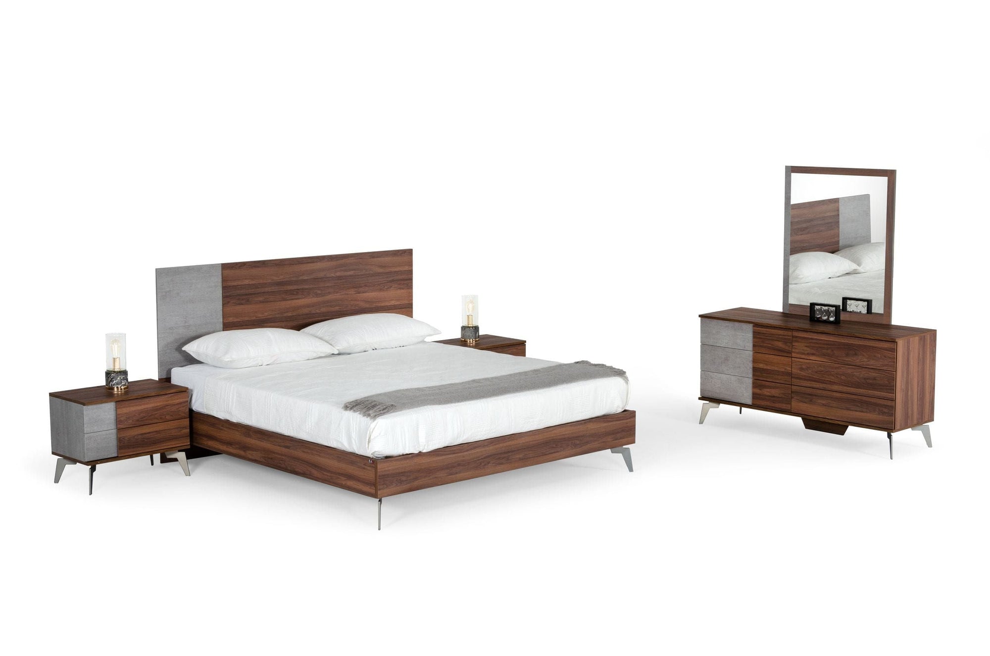 Nova Domus Palermo Italian Modern Faux Concrete & Noce Bodrum Bedroom Set Model VGACPALERMO-WAL-SET