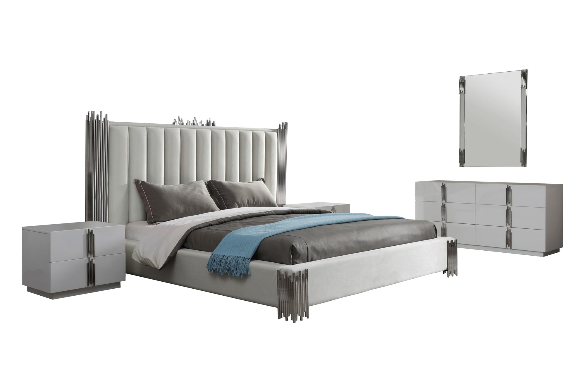 Modrest Token Modern White & Stainless Steel Bedroom Set Model VGVCBD815-SET-WHT