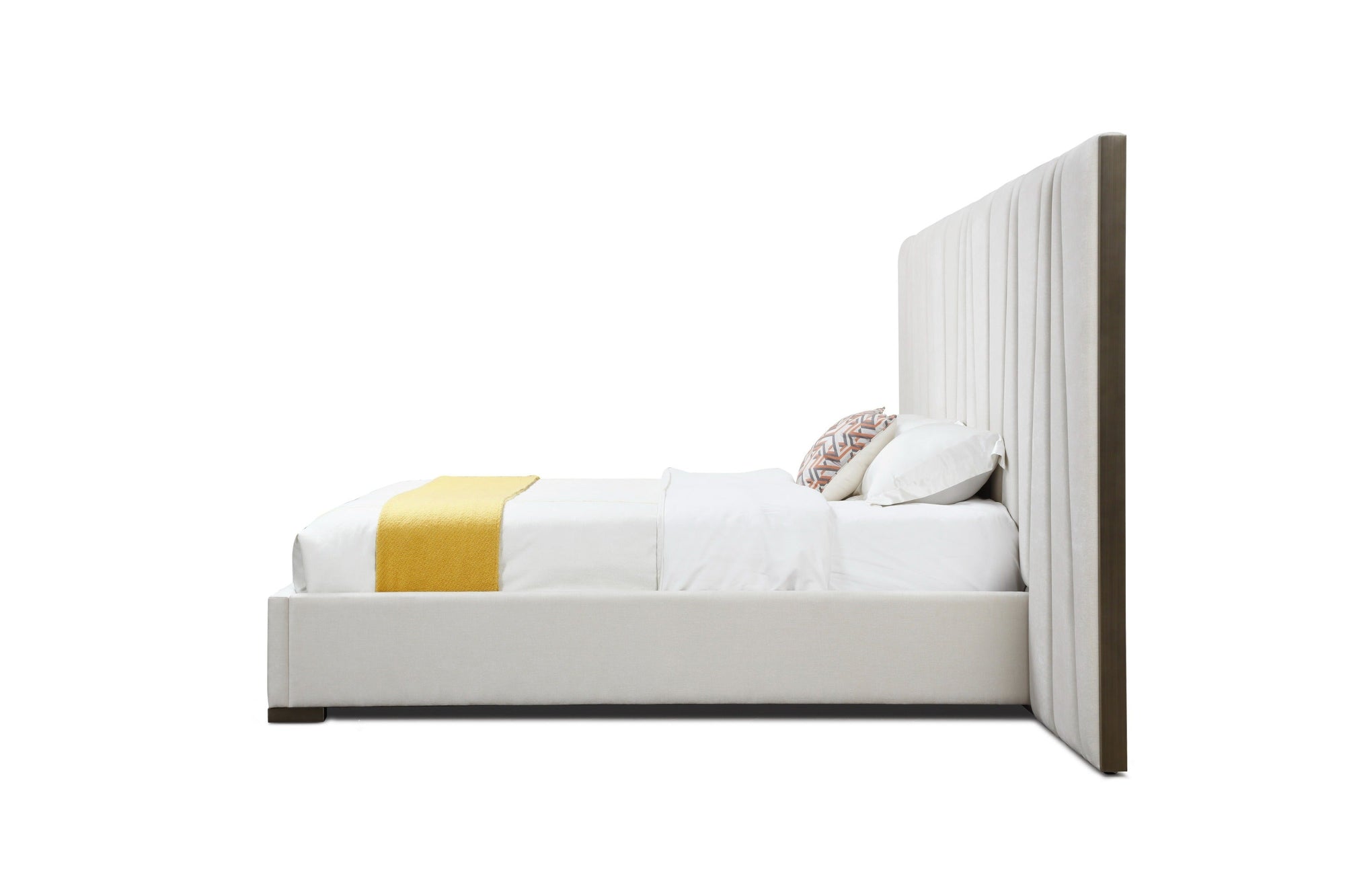 Modrest Nixa Modern Beige Velvet & Brushed Bronze & Birch Bed With Nightstands Queen Model VGVC-BD1909-BED-NS-BGE-Q