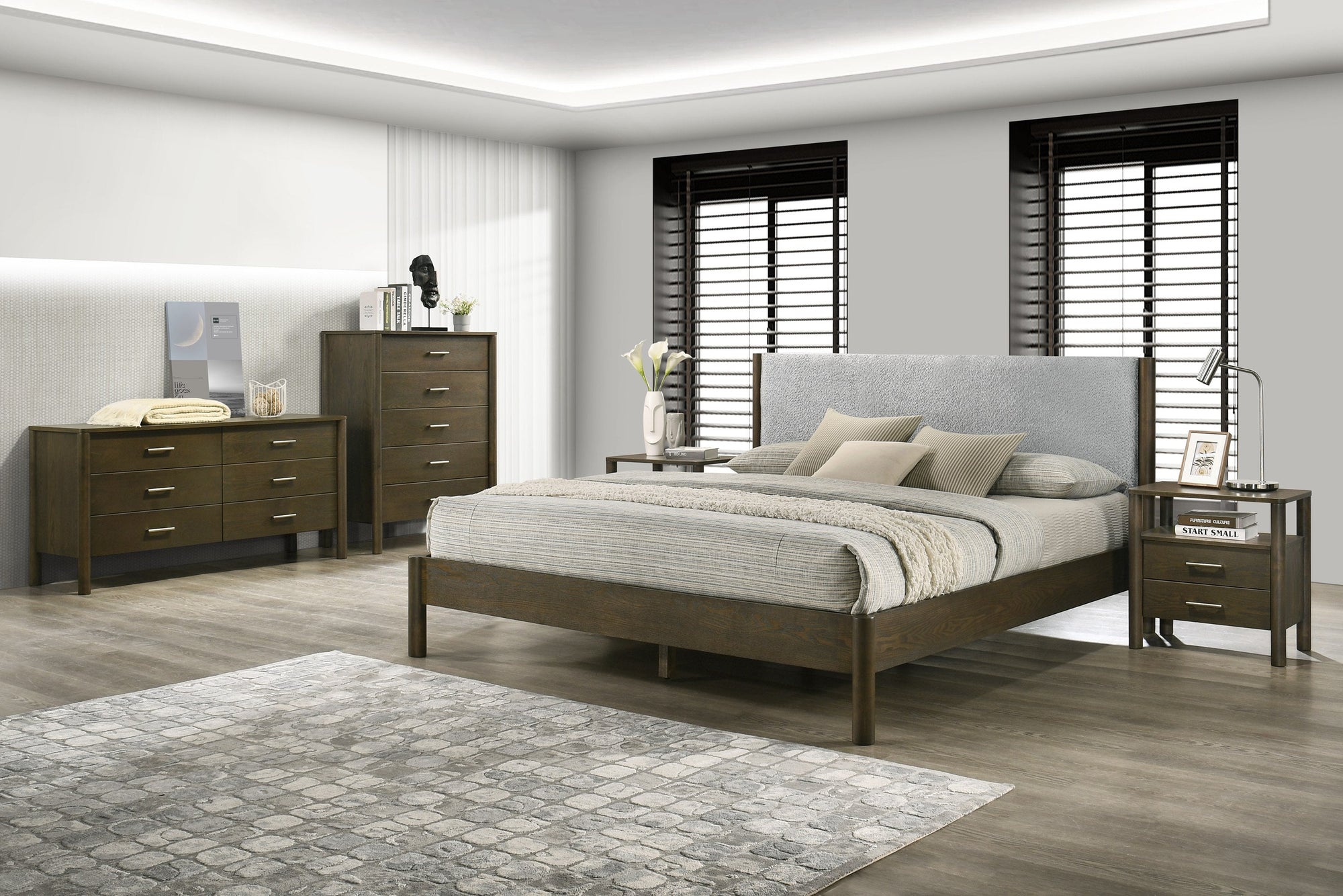 Eastern King Modrest Carolina Modern Grey Fabric & Wenge Bedroom Set Model VGMA-BR-167-SET-WNG-EK
