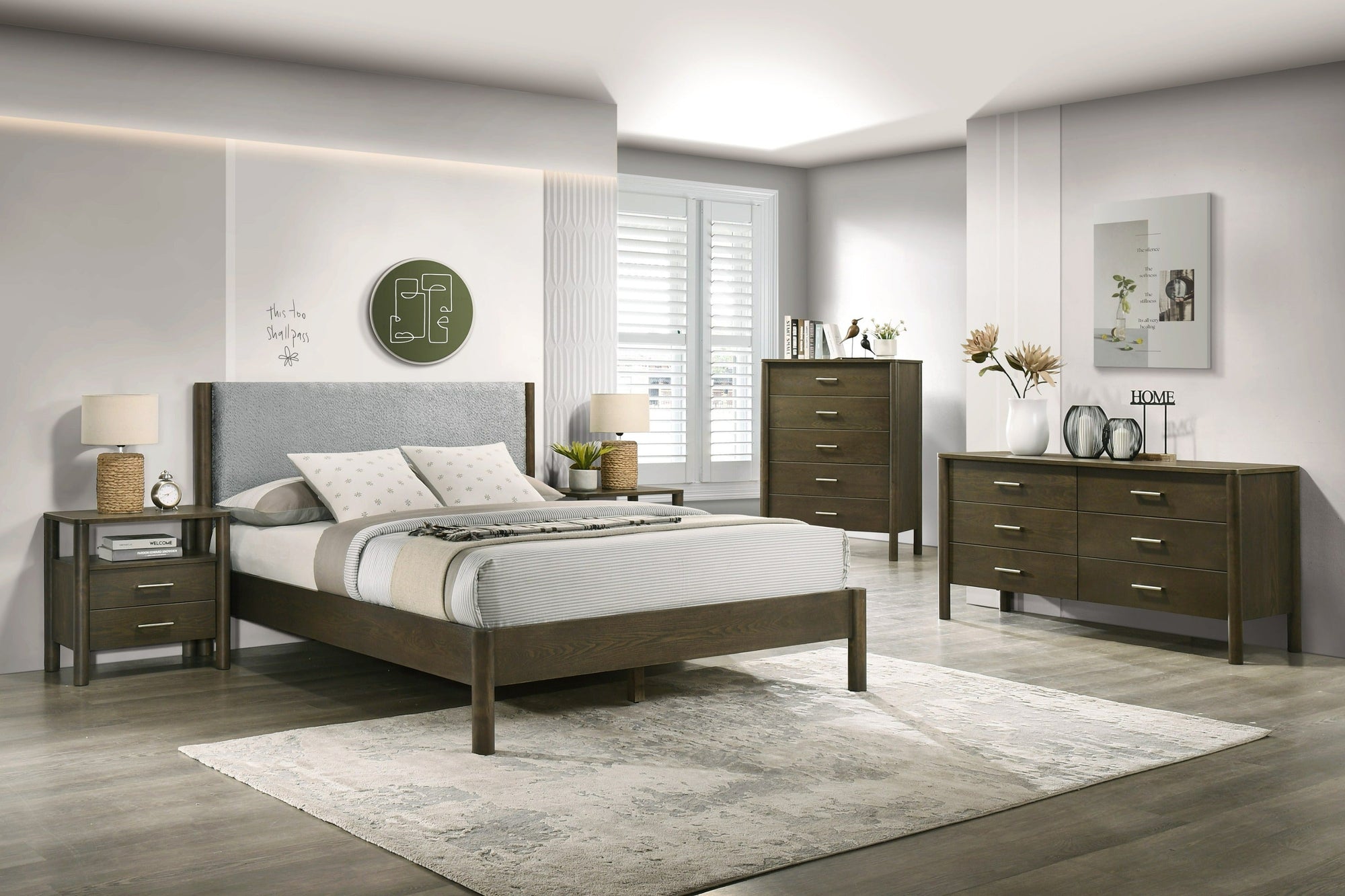 Modrest Carolina Modern Grey Fabric & Wenge Bedroom Set Model VGMA-BR-167-SET-WNG