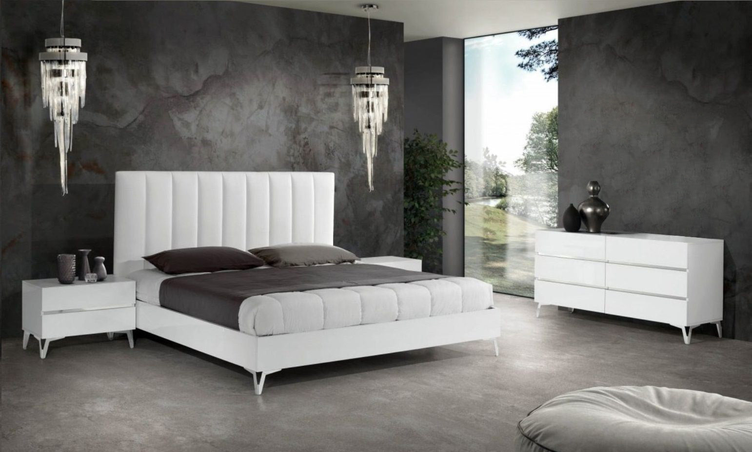 Nova Domus Angela Italian Modern White Eco Leather 4 Piece Bedroom Set Model VGACANGELA-4PC-SET