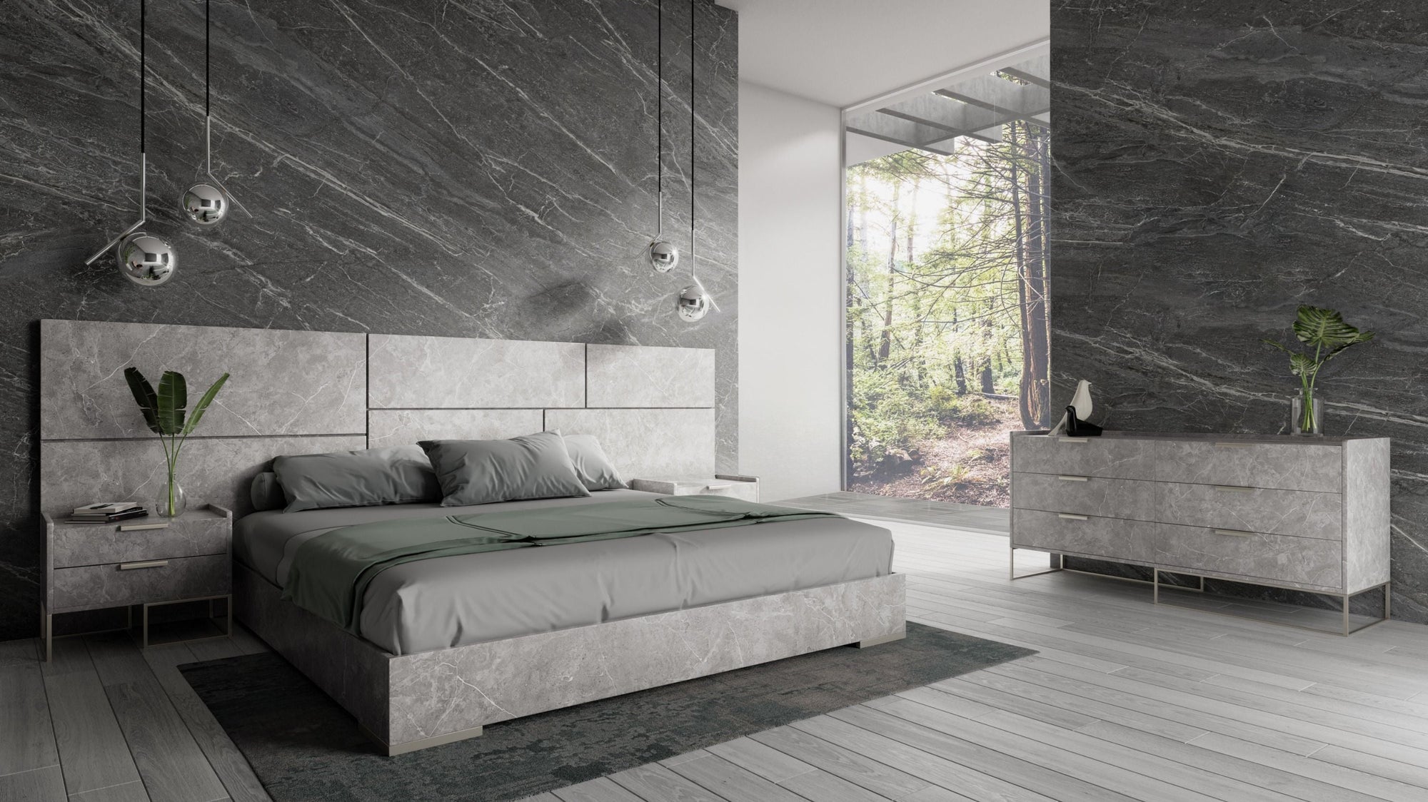 Nova Domus Marbella Italian Modern Grey Faux Marble 4 Piece Bedroom Set Model VGACMARBELLA-4PC-SET-GRY