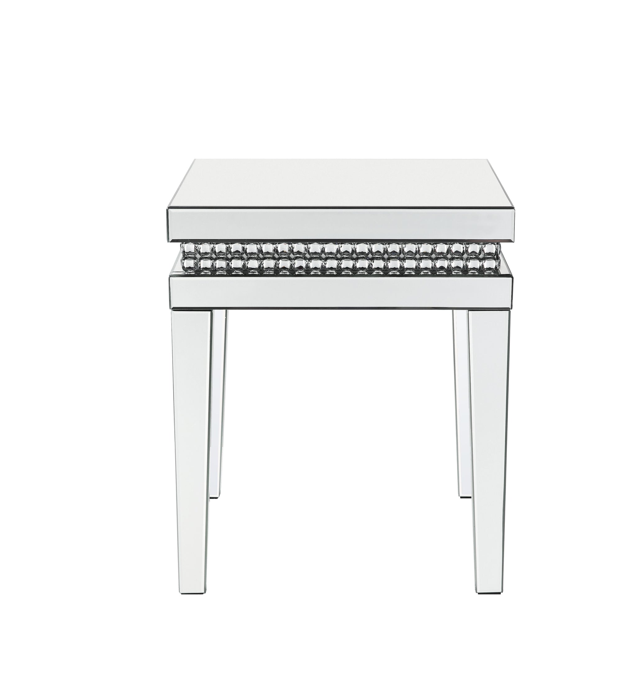 ACME Lotus Mirrored Faux Ice Cube Crystals End Table Model 88052