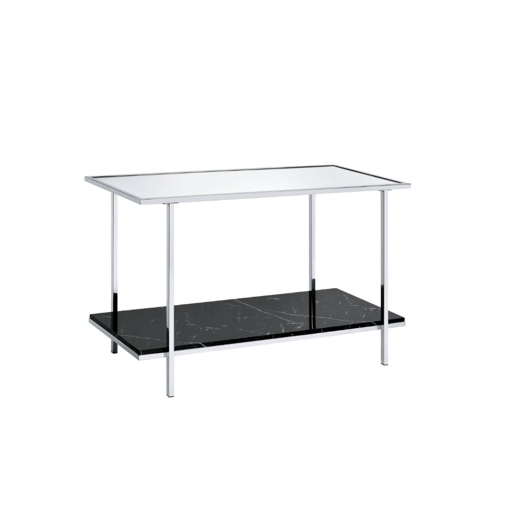 ACME Angwin Mirrored Engineered Stone Top & Chrome Console Table Model 90515
