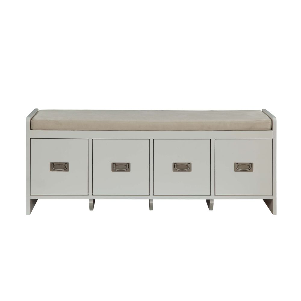 ACME Berci Beige Fabric & White Bench with Storage Model 96775