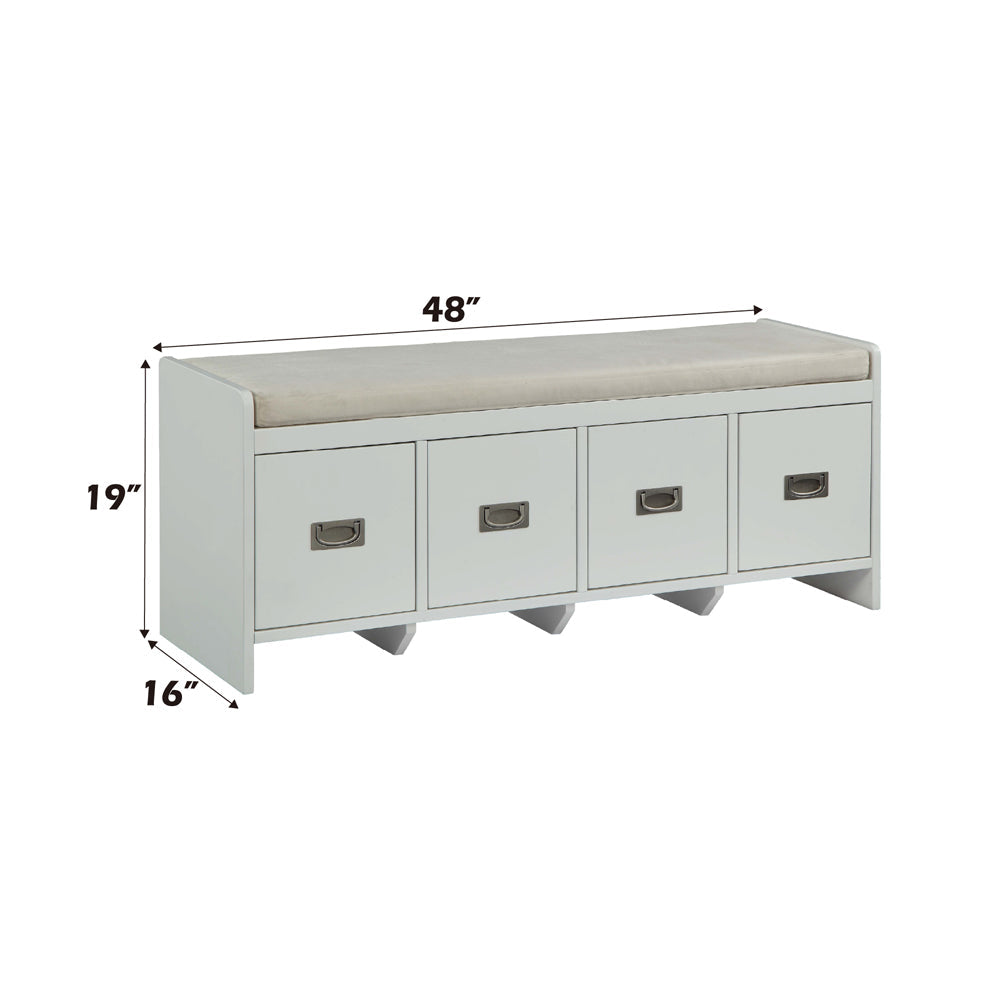 ACME Berci Beige Fabric & White Bench with Storage Model 96775