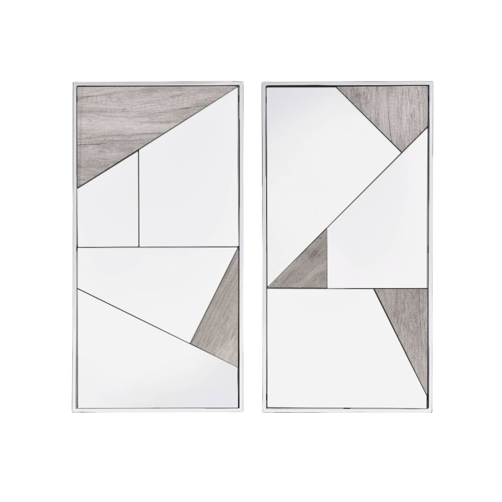 ACME Chafik Mirrored Natural Oak & Chrome Accent Mirror (Set-2) Model 97455