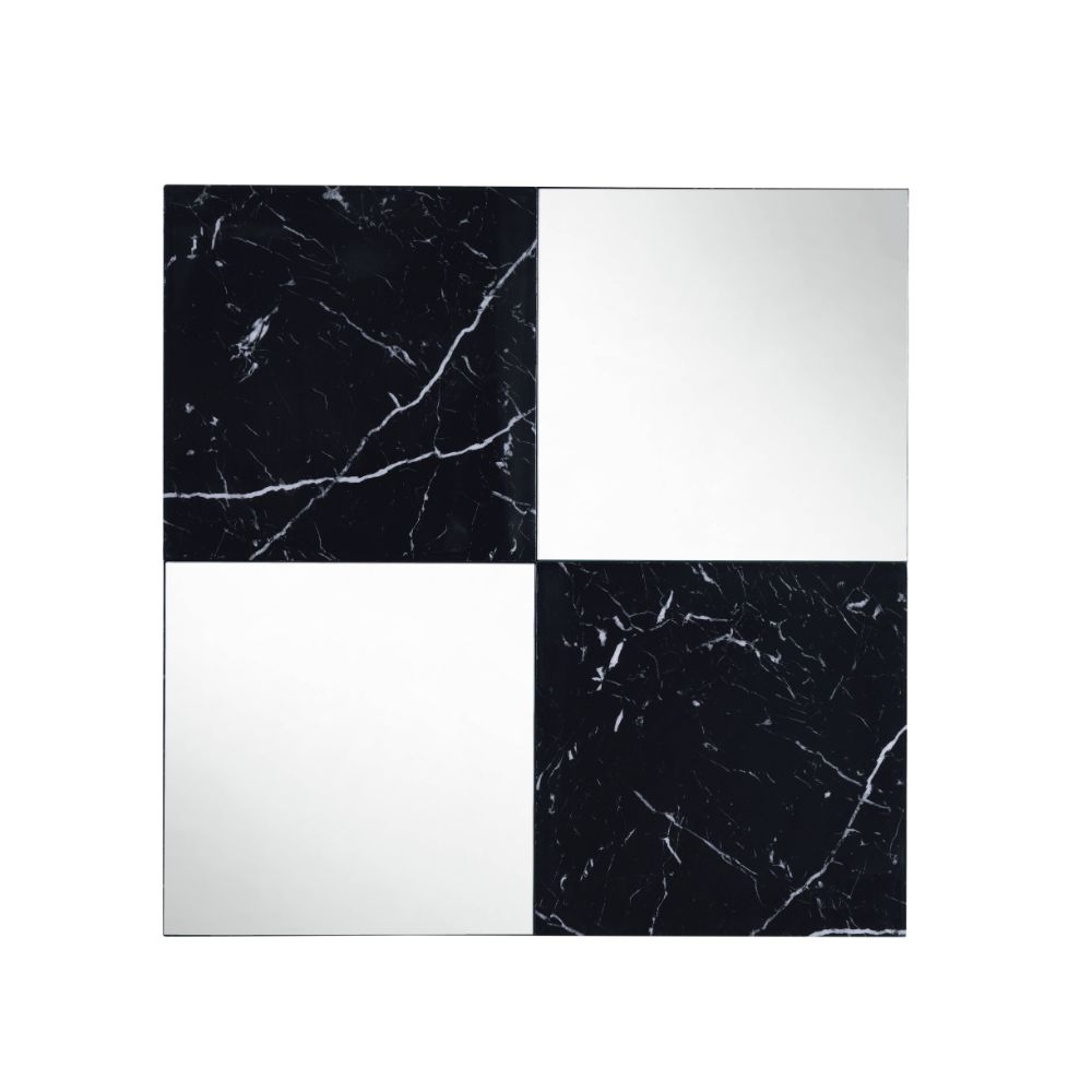 ACME Angwin Mirrored & Engineered Stone Top Accent Mirror Model 97565