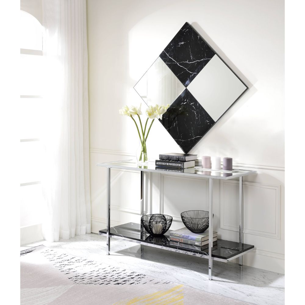 ACME Angwin Mirrored & Engineered Stone Top Accent Mirror Model 97565