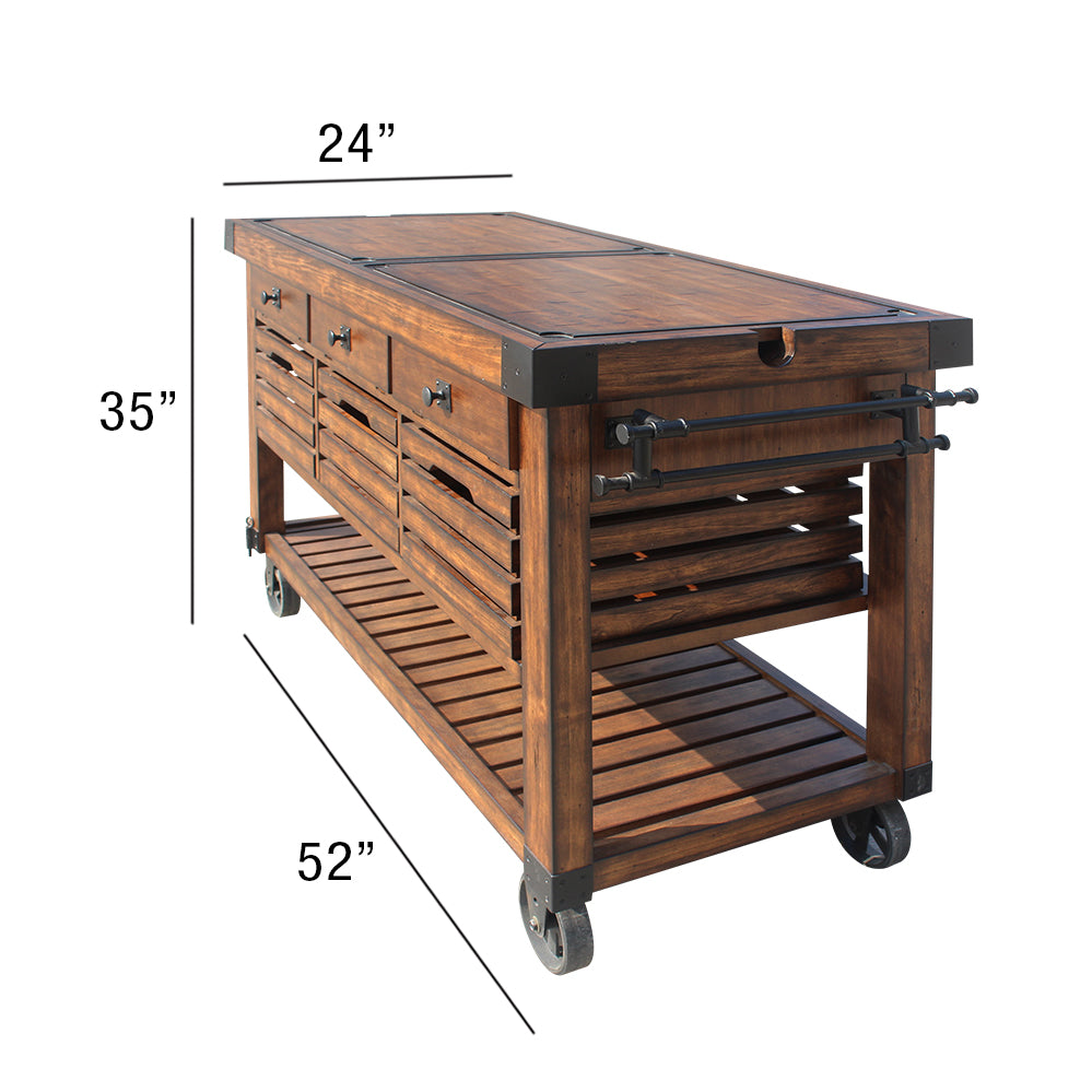 ACME Kaif Distressed Chestnut Kitchen Cart Model 98184