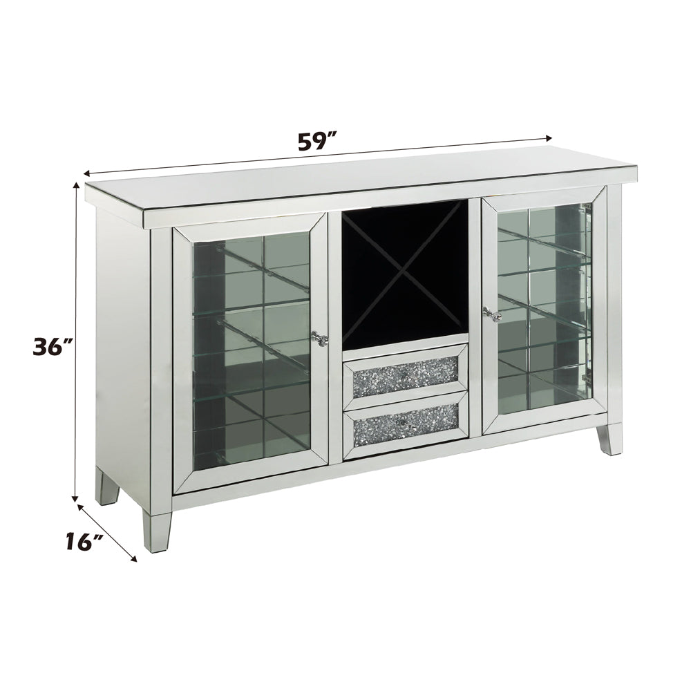 ACME Noralie Mirrored & Faux Diamonds Wine Cabinet with LED Model AC00525